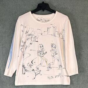 Chico's Chat Tees Graphic Art Top Size 2( SZ XL) Bicycle Park Scene Shirt